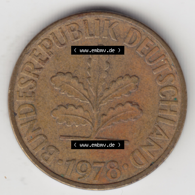 BRD Münze Deutschland Original Bild in PNG 1950-2001, Zehn 10 Pfennig 1978 F-01 Original Vorderseite Farbe (1) Sammlung