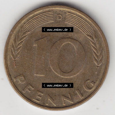 BRD Münze Deutschland Original Bild in PNG 1950-2001, Zehn 10 Pfennig 1986 D-07 Original Rückseite Farbe (1) Sammlung