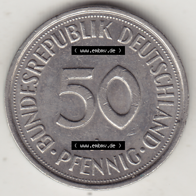BRD Münze Deutschland Original Bild in PNG 1990-2001, Fünfzig 50 Pfennig 1991 A Original Rückseite Farbe (1) - Das farbiges Digital Bild / Foto der 50 Pfennig Münze... Sammlung