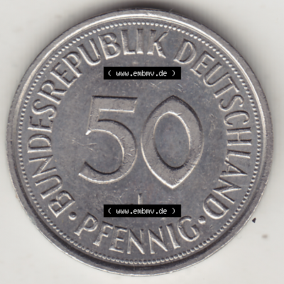 BRD Münze Deutschland Original Bild in PNG 1950-2001, Fünfzig 50 Pfennig 1991 J Original Rückseite Farbe (1) - Das farbiges Digital Bild / Foto der 50 Pfennig Münze... Sammlung