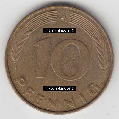 BRD Münze Deutschland Original Bild in PNG 1950-2001, Zehn 10 Pfennig 1989 J-12 Original Rückseite Farbe (1) Sammlung