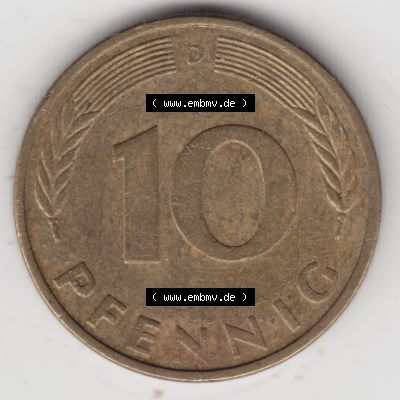 BRD Münze Deutschland Original Bild in PNG 1950-2001, Zehn 10 Pfennig 1985 D-01 Original Rückseite Farbe (1) Sammlung