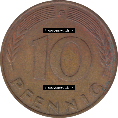 BRD Münze Deutschland Original Bild in PNG 1950-2001, Zehn 10 Pfennig 1980 G-01 RS ausgeschnitten Farbe (1) Sammlung