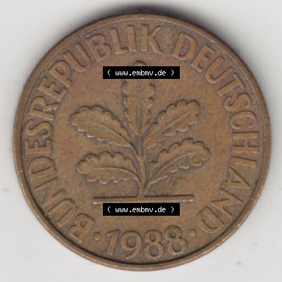 BRD Münze Deutschland Original Bild in PNG 1950-2001, Zehn 10 Pfennig 1988 D-10 Original Vorderseite Farbe (1) Sammlung