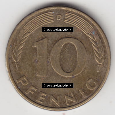 BRD Münze Deutschland Original Bild in PNG 1950-2001, Zehn 10 Pfennig 1986 D-01 Original Rückseite Farbe (1) Sammlung