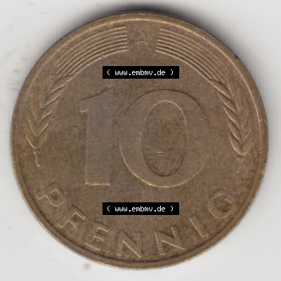 BRD Münze Deutschland Original Bild in PNG 1990-2001, Zehn 10 Pfennig 1994 A-01 Original Rückseite Farbe (1) Sammlung