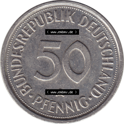 BRD Münze Deutschland Original Bild in PNG 1990-2001, Fünfzig 50 Pfennig 1992 A RS ausgeschnitten Farbe (1) - Das farbiges Digital Bild / Foto der 50 Pfennig Münze der... Sammlung
