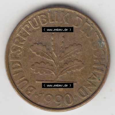 BRD Münze Deutschland Original Bild in PNG 1950-2001, Zehn 10 Pfennig 1990 F-01 Original Vorderseite Farbe (1) Sammlung