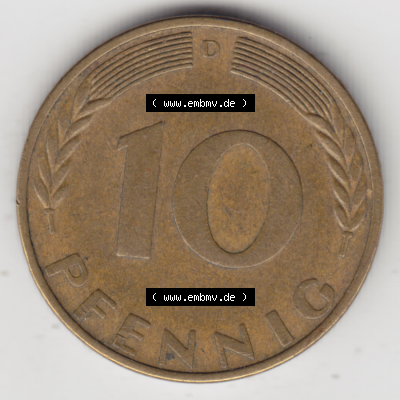 BRD Münze Deutschland Original Bild in PNG 1950-2001, Zehn 10 Pfennig 1969 D-01 Original Rückseite Farbe (1) Sammlung