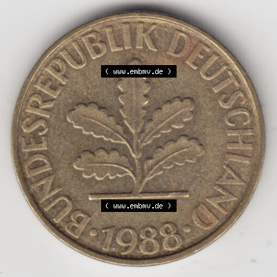 BRD Münze Deutschland Original Bild in PNG 1950-2001, Zehn 10 Pfennig 1988 F-01 Original Vorderseite Farbe (1) Sammlung