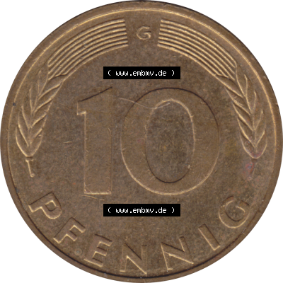 BRD Münze Deutschland Original Bild in PNG 1950-2001, Zehn 10 Pfennig 1989 G-10 RS ausgeschnitten Farbe (1) Sammlung