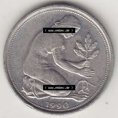 BRD Münze Deutschland Original Bild in PNG 1990-2001, Fünfzig 50 Pfennig 1990 A Original Vorderseite Farbe (1) - Das farbiges Digital Bild / Foto der 50 Pfennig Münze... Sammlung