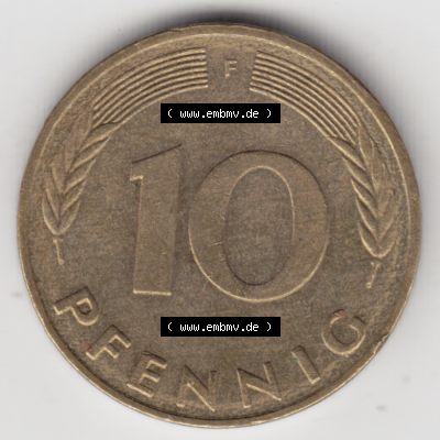 BRD Münze Deutschland Original Bild in PNG 1950-2001, Zehn 10 Pfennig 1988 F-01 Original Rückseite Farbe (1) Sammlung