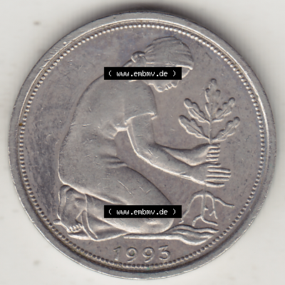 BRD Münze Deutschland Original Bild in PNG 1950-2001, Fünfzig 50 Pfennig 1993 G Original Vorderseite Farbe (1) - Das farbiges Digital Bild / Foto der 50 Pfennig Münze... Sammlung