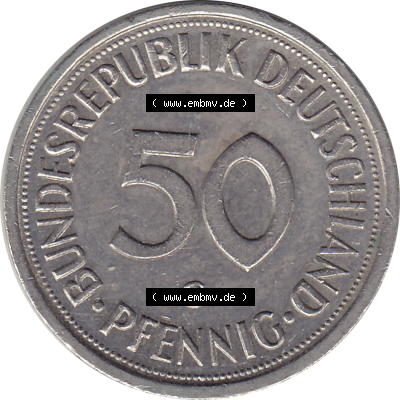 BRD Münze Deutschland Original Bild in PNG 1950-2001, Fünfzig 50 Pfennig 1991 G RS ausgeschnitten Farbe (1) - Das farbiges Digital Bild / Foto der 50 Pfennig Münze der... Sammlung