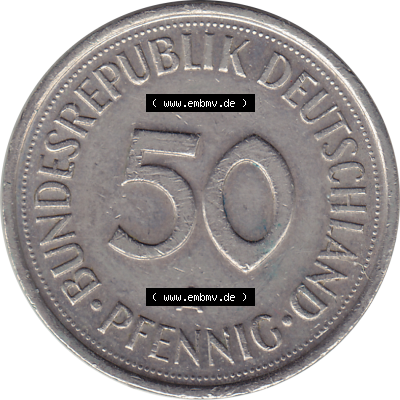 BRD Münze Deutschland Original Bild in PNG 1990-2001, Fünfzig 50 Pfennig 1990 A RS ausgeschnitten Farbe (1) - Das farbiges Digital Bild / Foto der 50 Pfennig Münze der... Sammlung