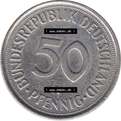 BRD Münze Deutschland Original Bild in PNG 1990-2001, Fünfzig 50 Pfennig 1994 A RS ausgeschnitten Farbe (1) - Das farbiges Digital Bild / Foto der 50 Pfennig Münze der... Sammlung