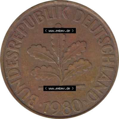 BRD Münze Deutschland Original Bild in PNG 1950-2001, Zehn 10 Pfennig 1980 G-01 VS ausgeschnitten Farbe (1) Sammlung