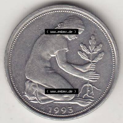 BRD Münze Deutschland Original Bild in PNG 1990-2001, Fünfzig 50 Pfennig 1993 A Original Vorderseite Farbe (1) - Das farbiges Digital Bild / Foto der 50 Pfennig Münze... Sammlung
