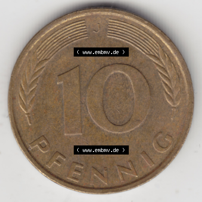 BRD Münze Deutschland Original Bild in PNG 1950-2001, Zehn 10 Pfennig 1989 J-01 Original Rückseite Farbe (1) Sammlung