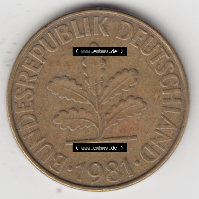 BRD Münze Deutschland Original Bild in PNG 1950-2001, Zehn 10 Pfennig 1981 F-01 Original Vorderseite Farbe (1) Sammlung