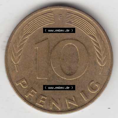 BRD Münze Deutschland Original Bild in PNG 1950-2001, Zehn 10 Pfennig 1989 F-02 Original Rückseite Farbe (1) Sammlung