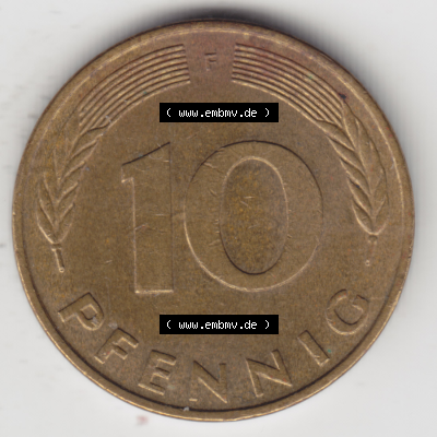 BRD Münze Deutschland Original Bild in PNG 1950-2001, Zehn 10 Pfennig 1980 F-01 Original Rückseite Farbe (1) Sammlung