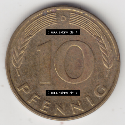 BRD Münze Deutschland Original Bild in PNG 1950-2001, Zehn 10 Pfennig 1988 D-01 Original Rückseite Farbe (1) Sammlung