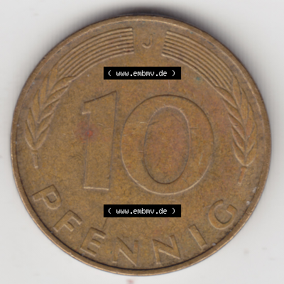 BRD Münze Deutschland Original Bild in PNG 1950-2001, Zehn 10 Pfennig 1990 J-01 Original Rückseite Farbe (1) Sammlung