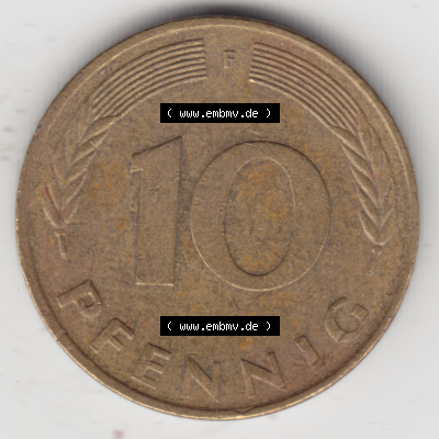 BRD Münze Deutschland Original Bild in PNG 1950-2001, Zehn 10 Pfennig 1989 F-03 Original Rückseite Farbe (1) Sammlung