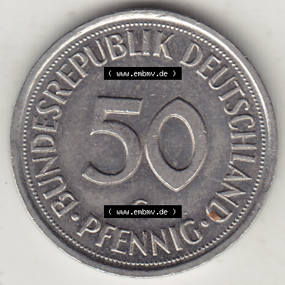 BRD Münze Deutschland Original Bild in PNG 1950-2001, Fünfzig 50 Pfennig 1994 G Original Rückseite Farbe (1) - Das farbiges Digital Bild / Foto der 50 Pfennig Münze... Sammlung