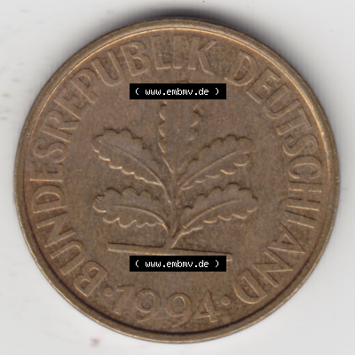 BRD Münze Deutschland Original Bild in PNG 1990-2001, Zehn 10 Pfennig 1994 A-01 Original Vorderseite Farbe (1) Sammlung
