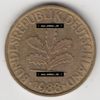 BRD Münze Deutschland Original Bild in PNG 1950-2001, Zehn 10 Pfennig 1988 D-13 Original Vorderseite Farbe (1) Sammlung