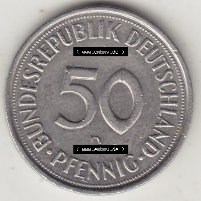 BRD Münze Deutschland Original Bild in PNG 1950-2001, Fünfzig 50 Pfennig 1993 D Original Rückseite Farbe (1) - Das farbiges Digital Bild / Foto der 50 Pfennig Münze... Sammlung