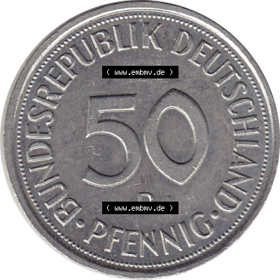 BRD Münze Deutschland Original Bild in PNG 1950-2001, Fünfzig 50 Pfennig 1995 D RS ausgeschnitten Farbe (1) - Das farbiges Digital Bild / Foto der 50 Pfennig Münze der... Sammlung