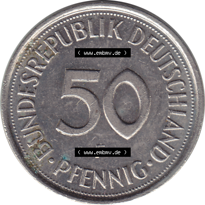 BRD Münze Deutschland Original Bild in PNG 1950-2001, Fünfzig 50 Pfennig 1993 F RS ausgeschnitten Farbe (1) - Das farbiges Digital Bild / Foto der 50 Pfennig Münze der... Sammlung