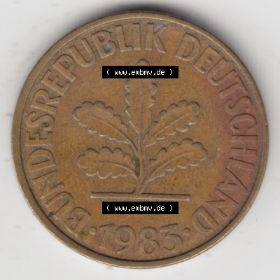 BRD Münze Deutschland Original Bild in PNG 1950-2001, Zehn 10 Pfennig 1985 F-01 Original Vorderseite Farbe (1) Sammlung