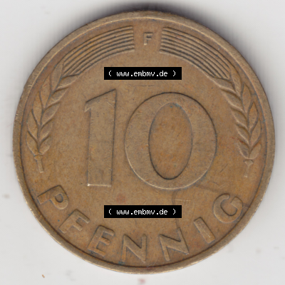 BRD Münze Deutschland Original Bild in PNG 1950-2001, Zehn 10 Pfennig 1971 F-01 Original Rückseite Farbe (1) Sammlung