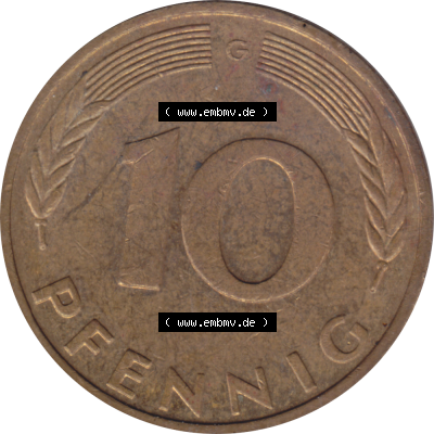 BRD Münze Deutschland Original Bild in PNG 1950-2001, Zehn 10 Pfennig 1990 G-01 RS ausgeschnitten Farbe (1) Sammlung
