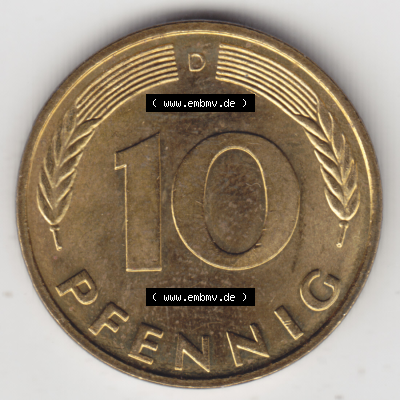 BRD Münze Deutschland Original Bild in PNG 1950-2001, Zehn 10 Pfennig 1996 D-01 Original Rückseite Farbe (1) Sammlung