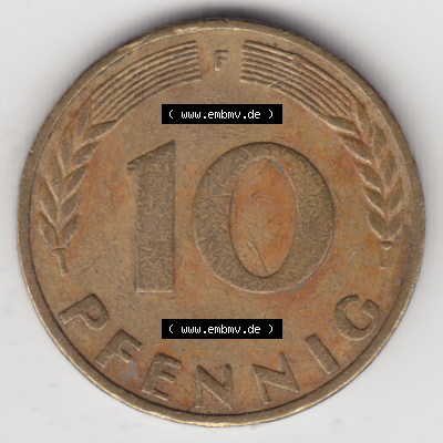 BRD Münze Deutschland Original Bild in PNG 1950-2001, Zehn 10 Pfennig 1969 F-01 Original Rückseite Farbe (1) Sammlung