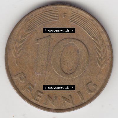 BRD Münze Deutschland Original Bild in PNG 1950-2001, Zehn 10 Pfennig 1978 F-01 Original Rückseite Farbe (1) Sammlung