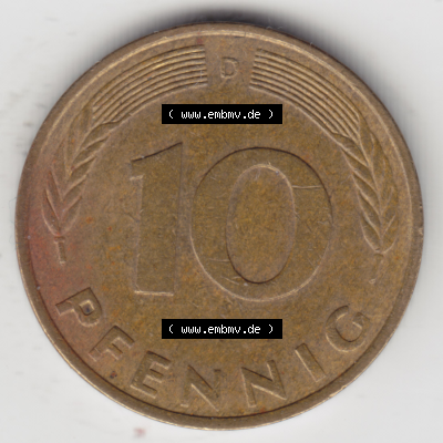 BRD Münze Deutschland Original Bild in PNG 1950-2001, Zehn 10 Pfennig 1977 D-01 Original Rückseite Farbe (1) Sammlung