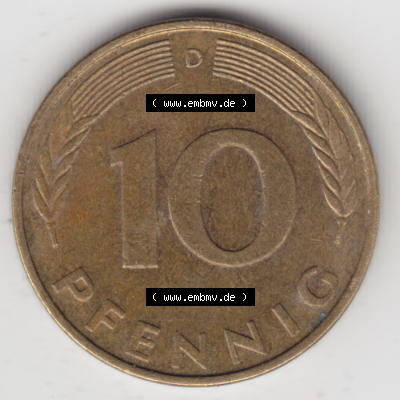 BRD Münze Deutschland Original Bild in PNG 1950-2001, Zehn 10 Pfennig 1990 D-01 Original Rückseite Farbe (1) Sammlung