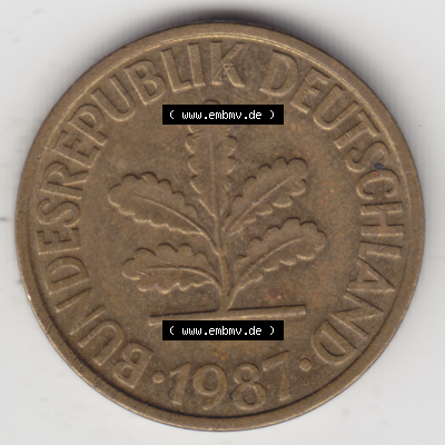 BRD Münze Deutschland Original Bild in PNG 1950-2001, Zehn 10 Pfennig 1987 D-01 Original Vorderseite Farbe (1) Sammlung