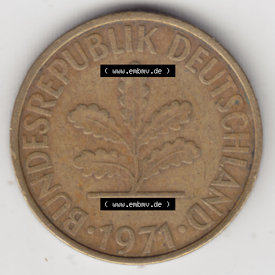 BRD Münze Deutschland Original Bild in PNG 1950-2001, Zehn 10 Pfennig 1971 F-01 Original Vorderseite Farbe (1) Sammlung