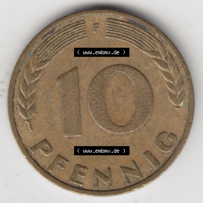 BRD Münze Deutschland Original Bild in PNG 1950-2001, Zehn 10 Pfennig 1969 F-08 Original Rückseite Farbe (1) Sammlung