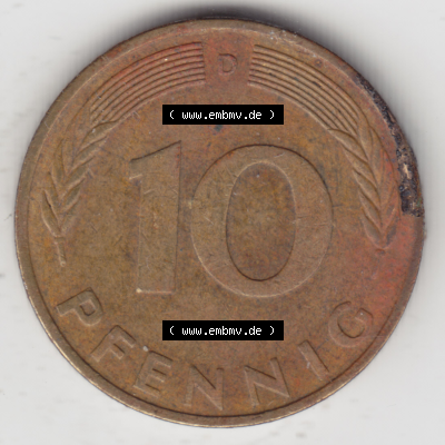 BRD Münze Deutschland Original Bild in PNG 1950-2001, Zehn 10 Pfennig 1978 D-01 Original Rückseite Farbe (1) Sammlung