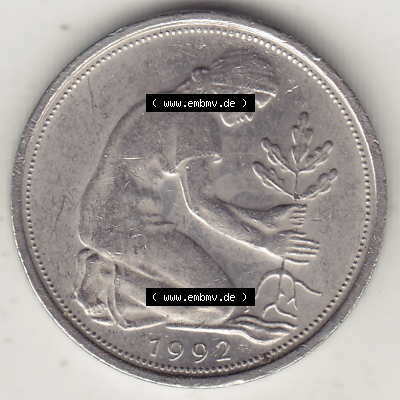 BRD Münze Deutschland Original Bild in PNG 1990-2001, Fünfzig 50 Pfennig 1992 A Original Vorderseite Farbe (1) - Das farbiges Digital Bild / Foto der 50 Pfennig Münze... Sammlung