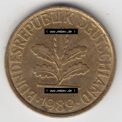 BRD Münze Deutschland Original Bild in PNG 1950-2001, Zehn 10 Pfennig 1989 F-01 Original Vorderseite Farbe (1) Sammlung